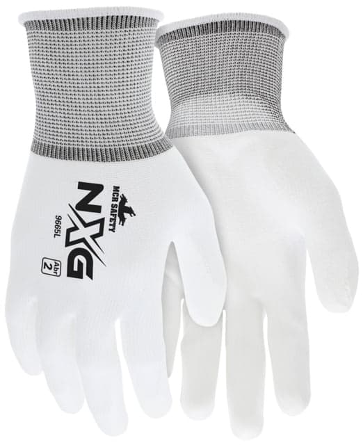 Mcr Safety Nxg Work Gloves 13 Gauge Nylon Shell Pu Palm And Fingertips White Large Inner Pack 12