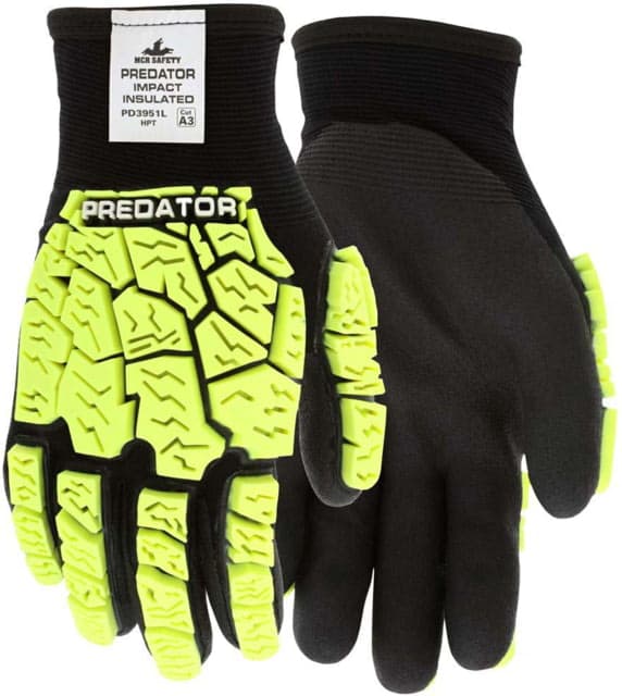 Mcr Safety Predator Insulated Mechanics Hi-Visibility Impact Resistant Work Gloves Black/Lime Medium