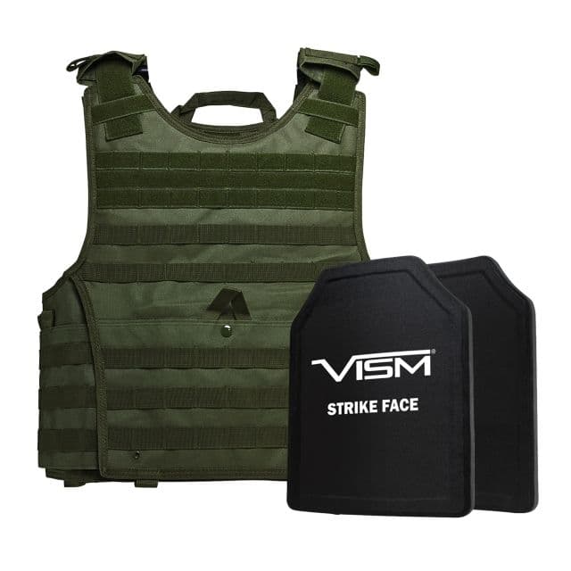 Ncstar Expert Plate Carrier Vest W/Two 11x14in Shooters Cut Hard Pe Ballistic Panels Green 2xl