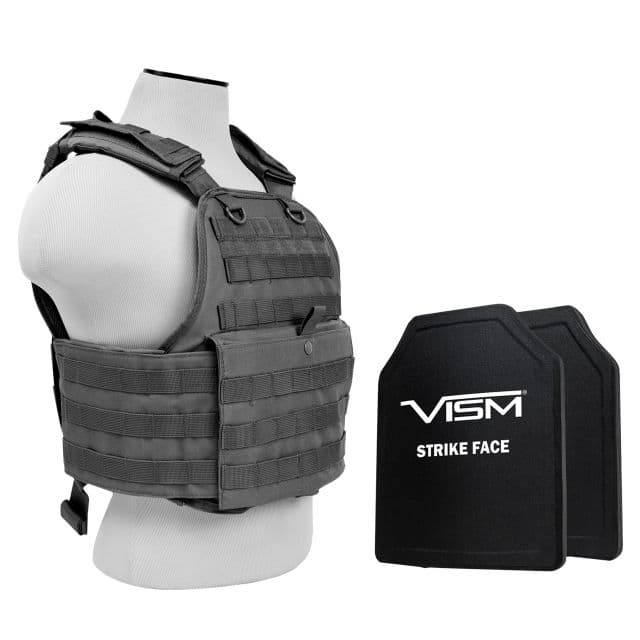 NcSTAR Plate Carrier Vest w/Two 10x12in Shooters Cut Hard PE Ballistic Panels Urban Gray