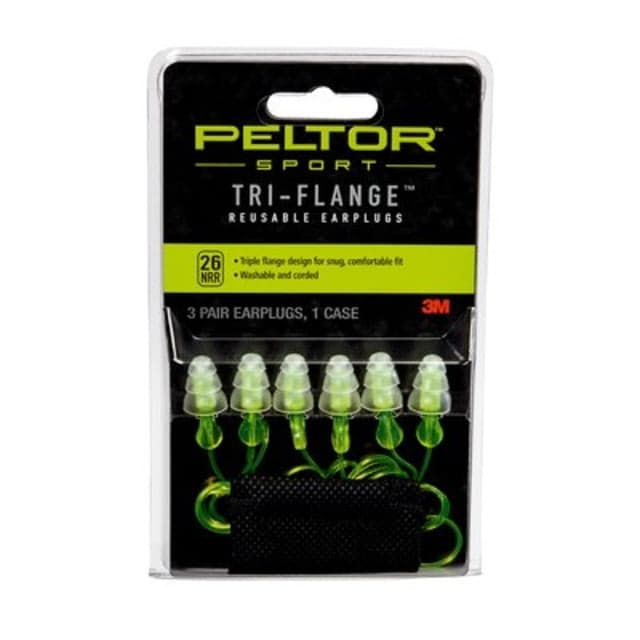 Peltor Sport Tri-Flange Corded Reusable Earplugs 3PairPack Neon Yellow