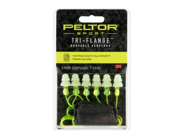 PELTOR Sport Tri-Flange Corded Reusable Earplugs Neon Yellow 3 pair/pk