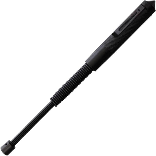 Police Force Tactical Expandable Baton 10in To 26in Black Nylon Belt Sheath Steel Construction Black
