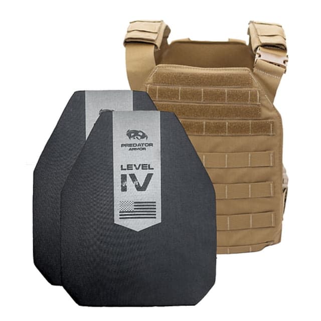 Predator Armor Level IV Ceramic Plate Carrier Package Coyote One Size