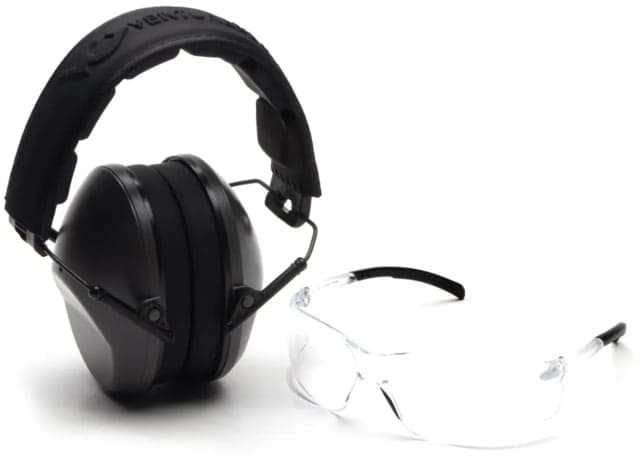 Pyramex Low-Profile Combo Kit Scratch Resistant Clear Lens & Frame with Rubber Temple Tips Gray Low-Profile Earmuffs