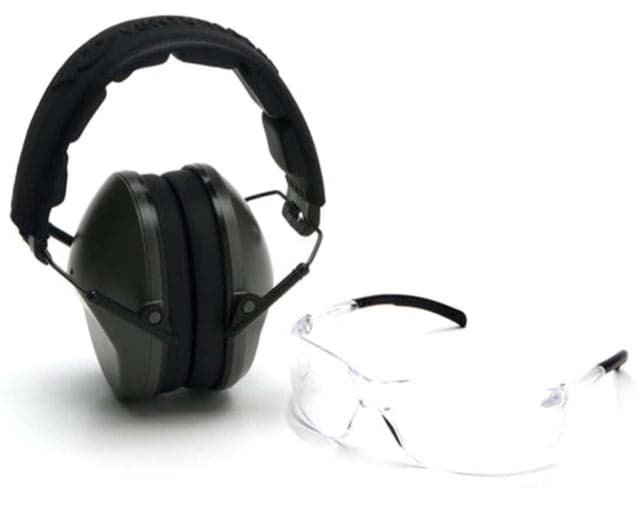 Pyramex Low-Profile Combo Kit Scratch Resistant Clear Lens & Frame with Rubber Temple Tips OD Green Low-Profile Earmuffs