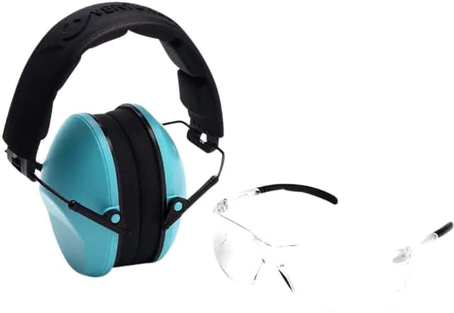 Pyramex Low-Profile Combo Kit Scratch Resistant Clear Lens & Frame with Rubber Temple Tips Powder Blue Low-Profile Earmuffs
