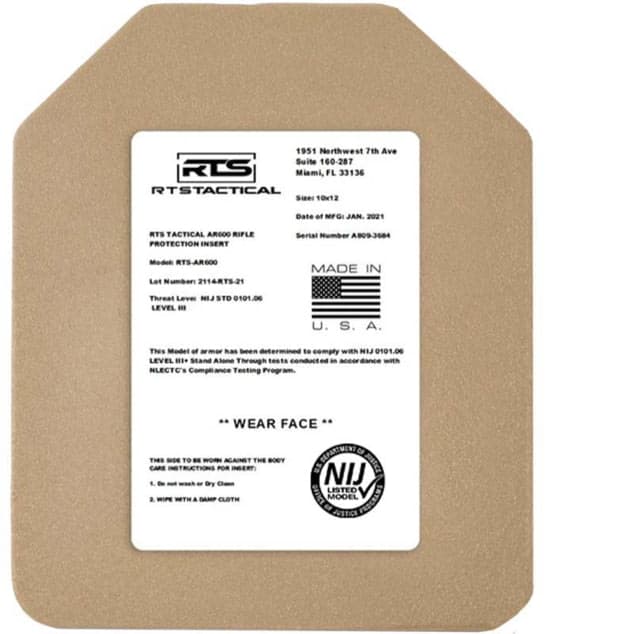 RTS Tactical EX Hardox Level III+ ICW Special Threats Steel Core Inse Core Armor Plate Insert 10X12