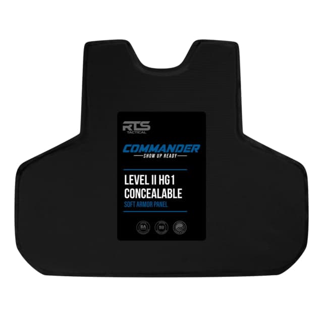 RTS Tactical Concealable Panel Commander Level IIA HG1 Barrday Kevlar Armor Plate Non-Curved Black 2XL