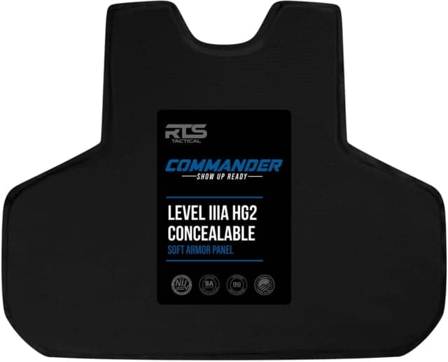 RTS Tactical Concealable Panel Commander Level IIIA HG2 Barrday Kevlar Armor Plate Non-Curved Black 2XL