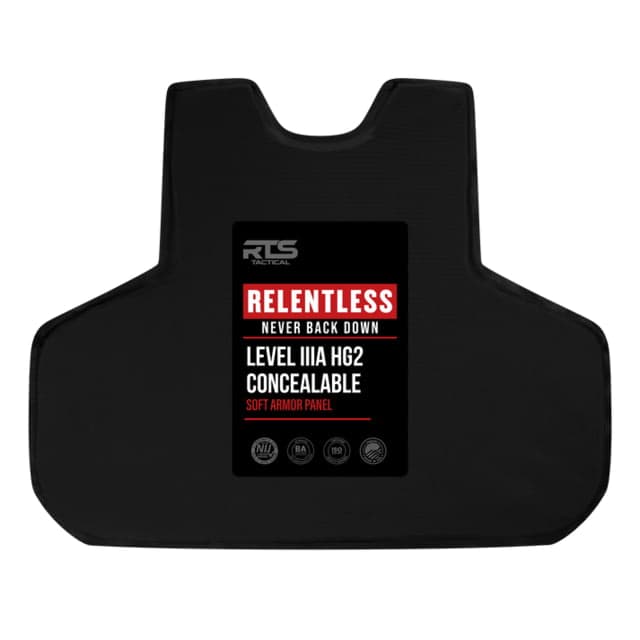 RTS Tactical Concealable Panels Relentless Level IIIA HG2 Kevlar Armor Plate Non-Curved Black 2XL