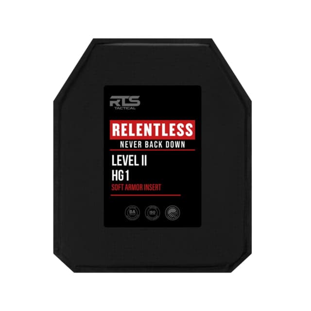 RTS Tactical Plate Carrier Insert Relentless Level II HG1 Armor Plate Black 10x12 inch