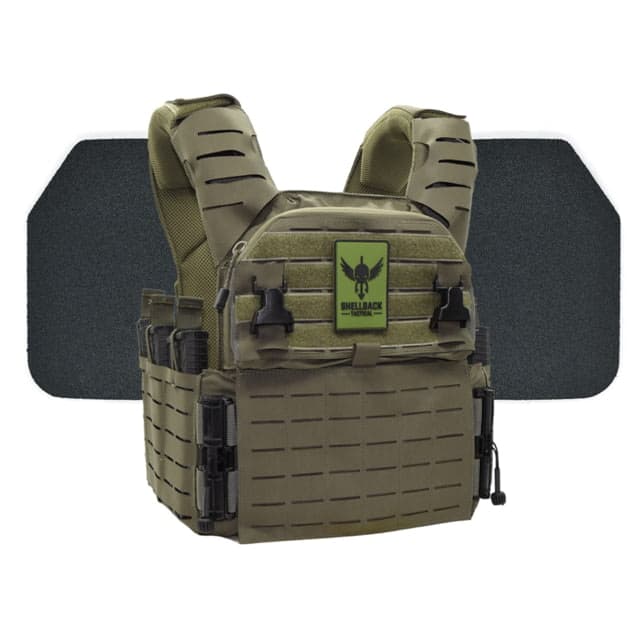 Shellback Tactical Banshee Elite 3.0 Body Armor Kit with Level III+ Model P5mmSAO Armor Plates Ranger Green 2X/3X