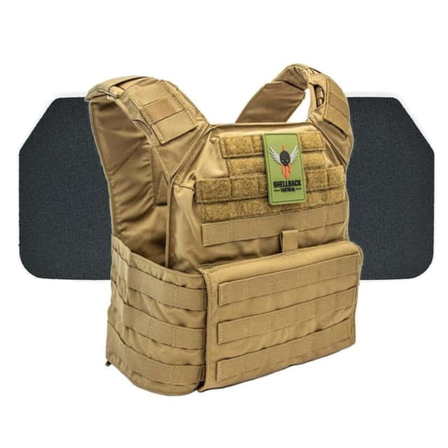 Shellback Tactical Banshee Rifle Body Armor Kit with Level III+ Model P5mmSAO Armor Plates Coyote One Size