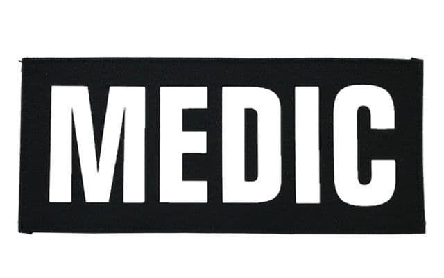 Shellback Tactical Medic ID Placard Hook Back 2 x 5 inch White on Black One Size Fits Most
