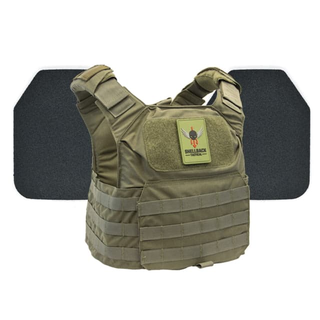 Shellback Tactical Patriot Body Armor Kit with Level III+ Model P5mmSAO Armor Plates Ranger Green One Size