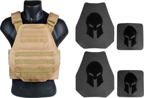 AR500 Body Armor Level III Spartan Shooters Package No Side Plates Tan Medium-Extra Large