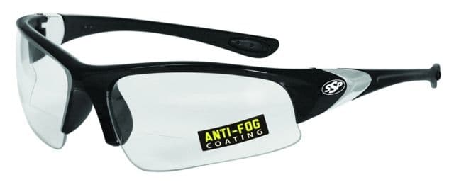 SSP Eyewear Entiat Clear Anti-Fog Bifocals Shooting Glass Readers w/ 2.00 Magnification Black Frame Crystal Clear Anti-Fog Lens ENTIAT 200 BLK CL A/F