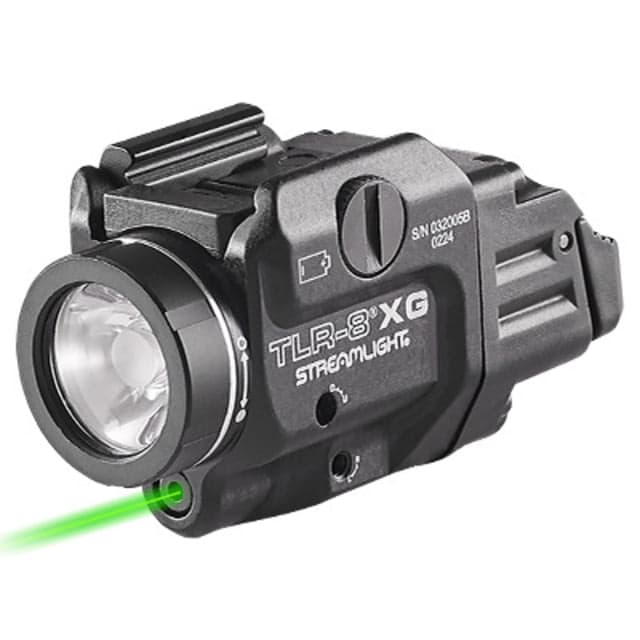 Streamlight TLR-8A A Weapon Light and Laser Both High and Low Switch Mounted on TLR-8A CR123A Green Beam 500 Lumens Black