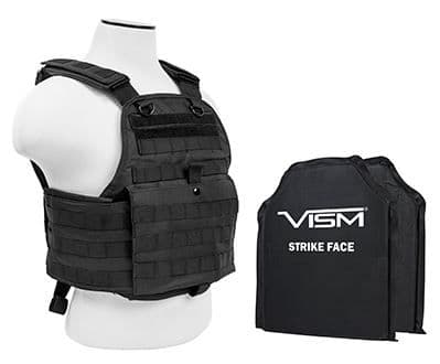 Vism Series Plate Carrier Vest w/ Two BSC1012 Soft Ballistic Panels - Shooters Cut 10in X12in Black