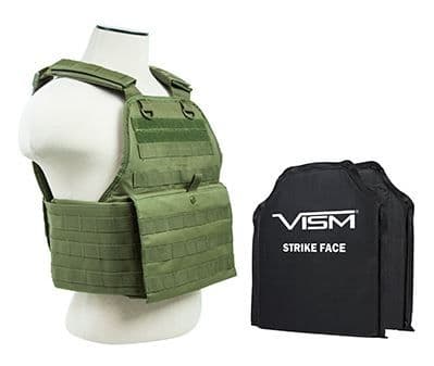 Vism Series Plate Carrier Vest w/ Two BSC1012 Soft Ballistic Panels - Shooters Cut 10in X12in Green