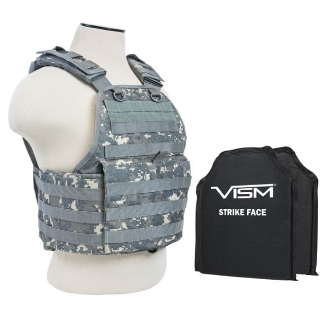 Vism Series Plate Carrier Vest w/ Two BSC1012 Soft Ballistic Panels - Shooters Cut 10in X12in Digital Camo