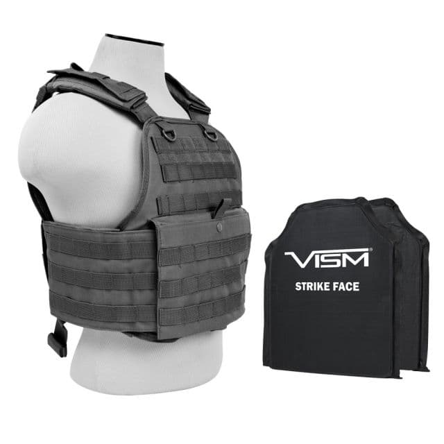 Vism Series Plate Carrier Vest w/ Two BSC1012 Soft Ballistic Panels - Shooters Cut 10in X12in Urban Gray
