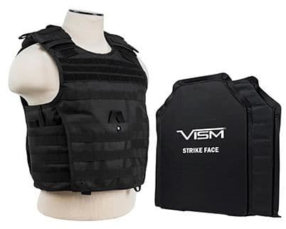 Vism Series Expert Plate Carrier w/ Two 11in X14in Soft Ballistic Panels Black