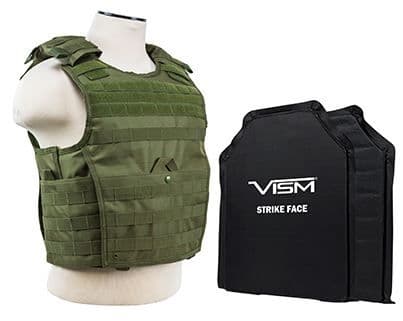 Vism Series Expert Plate Carrier w/ Two 11in X14in Soft Ballistic Panels Green