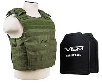 Vism Series Expert Plate Carrier w/ Two 10in X12in PE Ballistic Hard Plates Green
