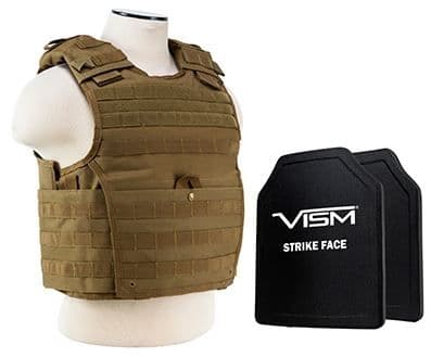 Vism Series Expert Plate Carrier w/ Two 10in X12in PE Ballistic Hard Plates Tan