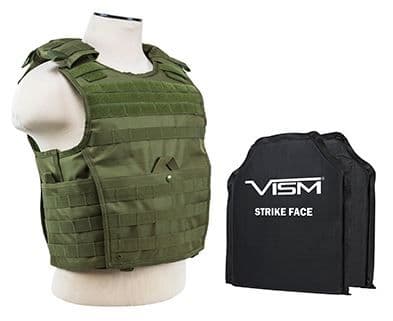 Vism Series Expert Plate Carrier w/ Two 10in X12in Soft Ballistic Panels Green