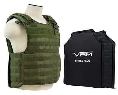 Vism Series Quick Release Plate Carrier includes two BSC1114 Ballistic Soft Panels Green