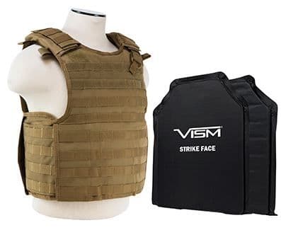 Vism Series Quick Release Plate Carrier includes two BSC1114 Ballistic Soft Panels Tan
