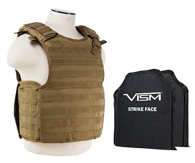 Vism Series Quick Release Plate Carrier includes two BSC1012 Ballistic Soft Panels Tan