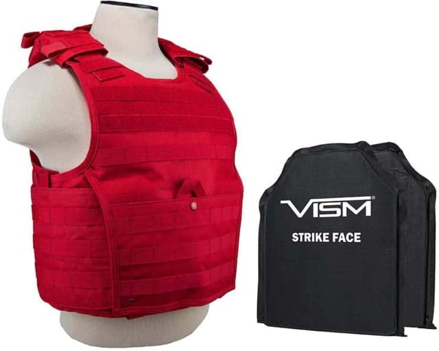 VISM Expert Plate Carrier Vest w/Two 10X12 LVL IIIA Shooters Cut Soft Ballistic Panels Med - 2XL Red