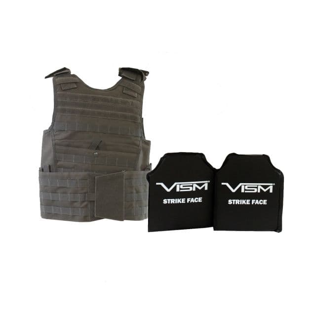 Vism Expert Plate Carrier Vest w/Two Rectangle Cut Soft Ballistic Panels Urban Gray