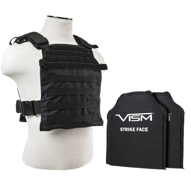 Vism Fast Plate Carrier w/2 10x12in Level IIIA Shooters Cut Soft Ballistic Panels Black