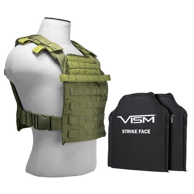Vism Fast Plate Carrier w/2 10x12in Level IIIA Shooters Cut Soft Ballistic Panels Green