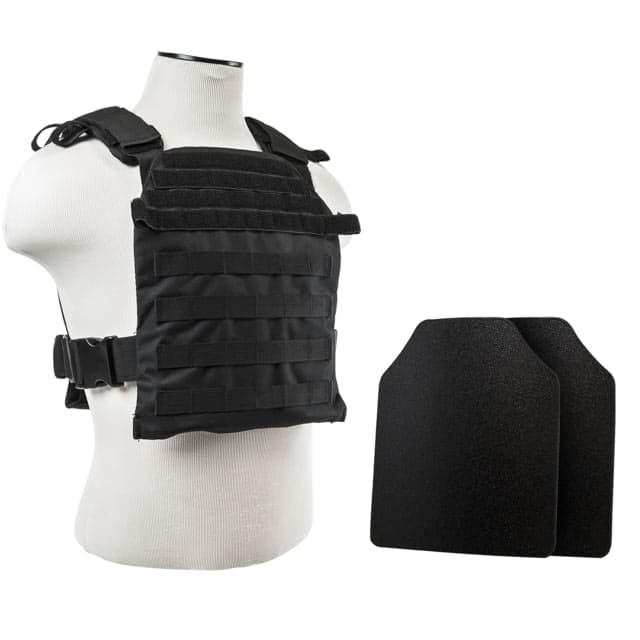 VISM Large Fast Plate Carrier w/UHMWPE Curved 11x14'' Level IIIA Shooters Cut 2X Hard Ballistic Plates Black