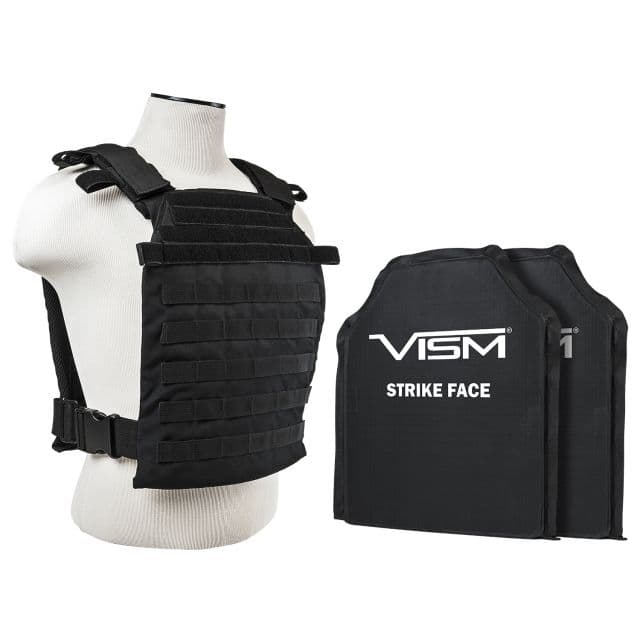 Vism Larger Fast Plate Carrier w/2 11x14in Level IIIA Shooters Cut Soft Ballistic Panels Black