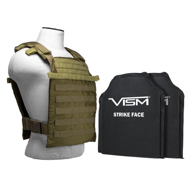 Vism Larger Fast Plate Carrier w/2 11x14in Level IIIA Shooters Cut Soft Ballistic Panels Tan