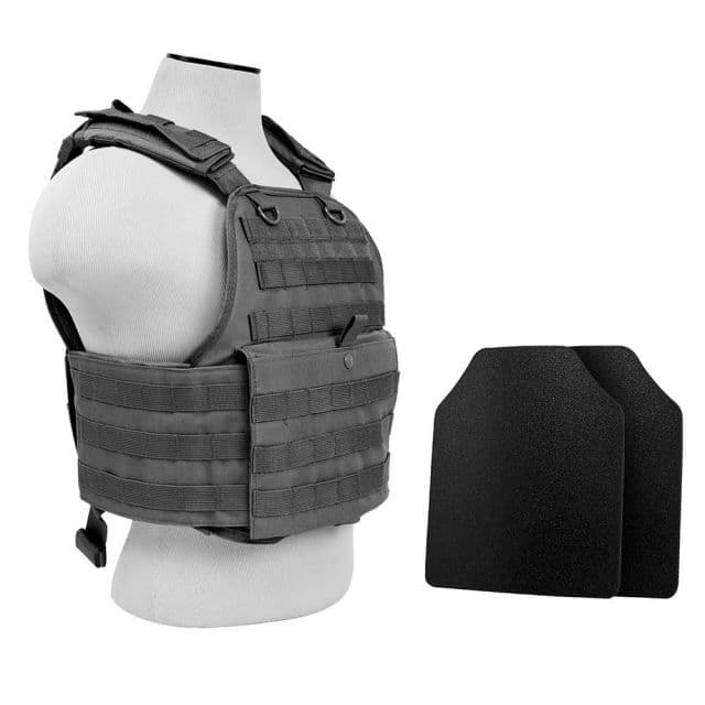 Vism Plate Carrier Vest w/2 10x12in Level IIIA Shooters Cut Hard Ballistic Panels Urban Gray