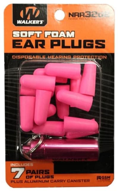 Walkers Foam Ear Plug w/Pink Aluminum Carry Canister 32 dB NRR 7-Pairs Pink