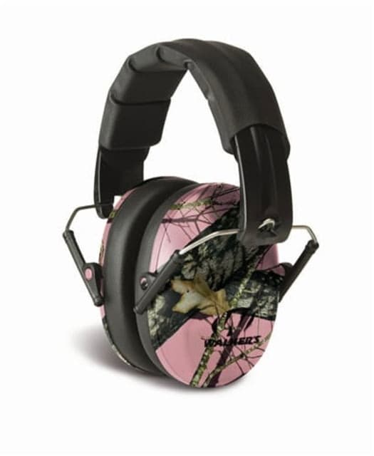 Walkers Pro Low Profile Folding Earmuffs Pink Mossy Oak Camo