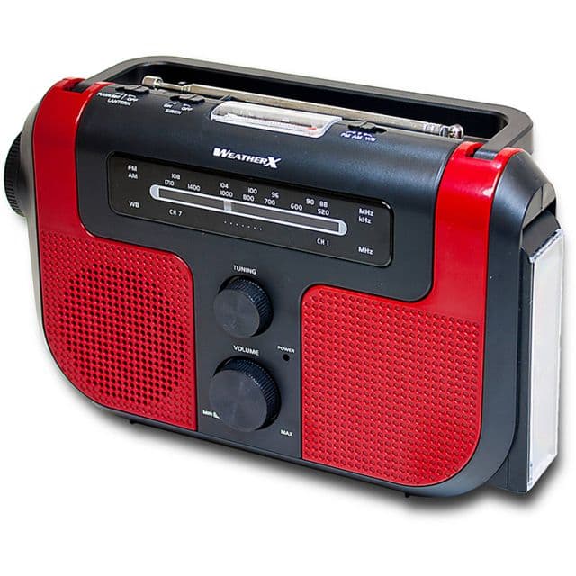 Weatherx Am/Fm Radio W/ Flashlight Rechargable Batteries Hand Crank Solar Charging And Emergency Siren Black/Red