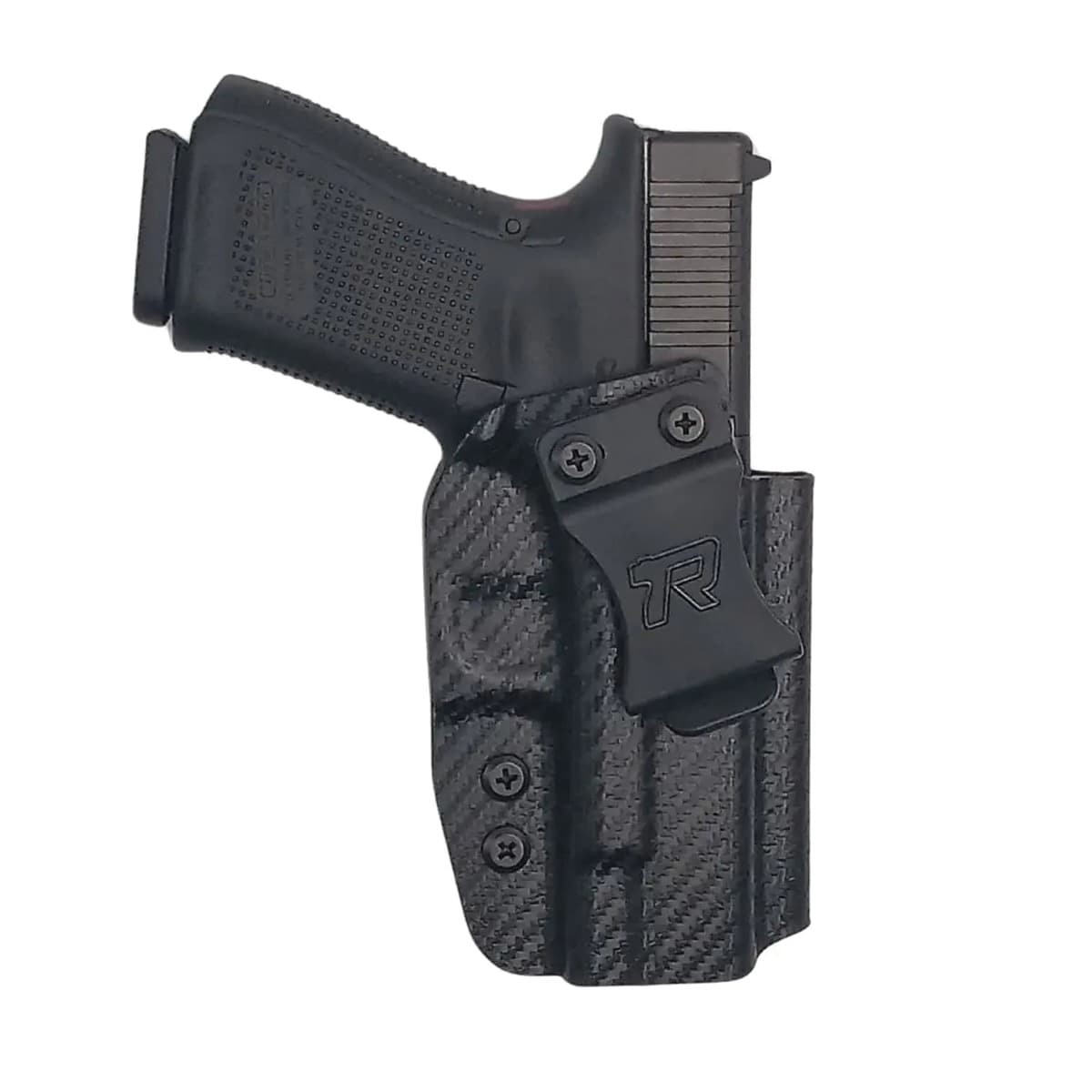 Rounded Gear Glock G19/G19X/G23/G32/G45 IWB Holster RH Kydex Carbon Fiber Black - Sleek and Secure Concealment - GLK192332CFRHVAR